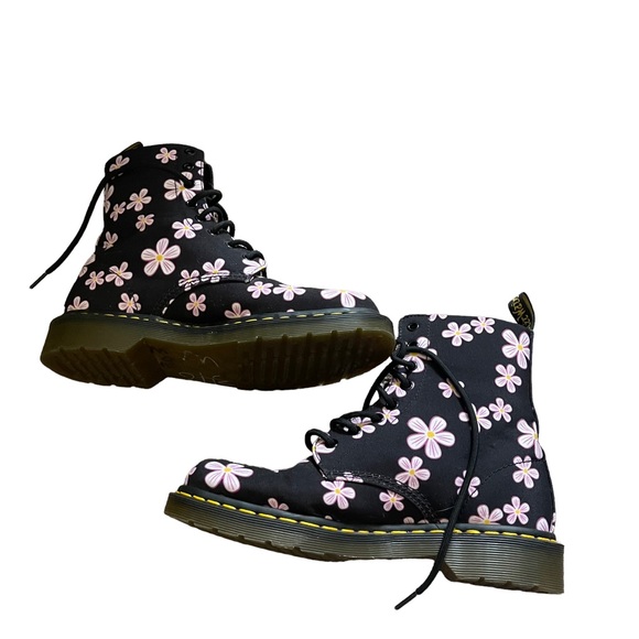 Dr. Martens Black Boots with Pink Floral Design - Picture 1 of 7
